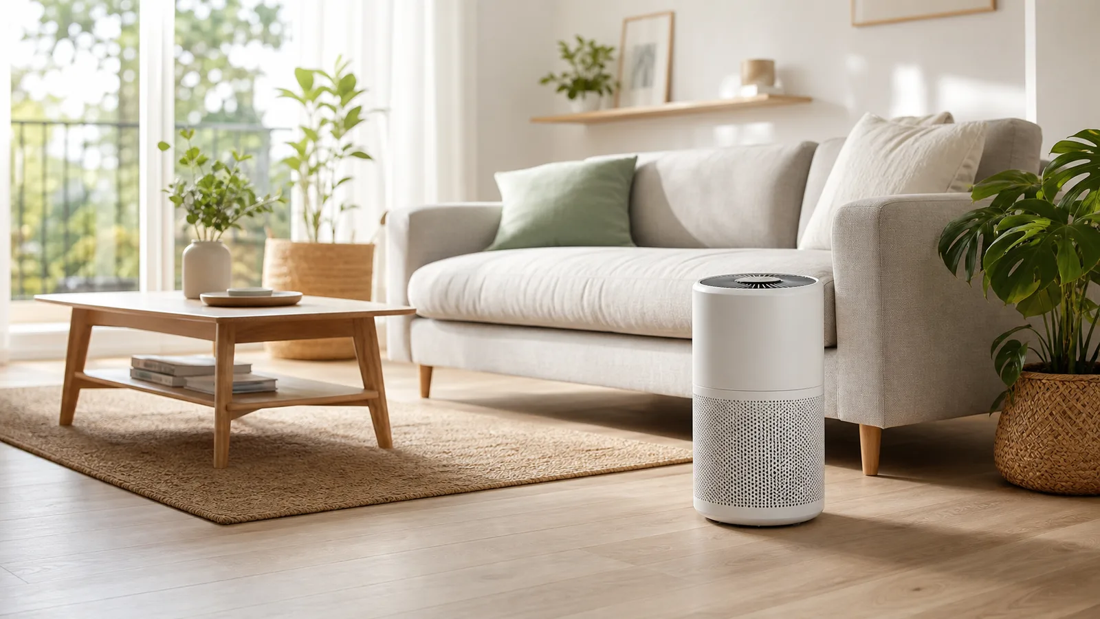 Purificador de aire en salon luminoso para uso diario